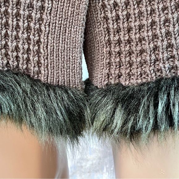 Anselmi Brown Button-Up Belted Women Sweater Medium Faux Fur Hem - Picture 9 of 16